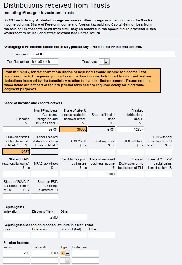 Distributions received from trusts worksheet (dit) PS Help Tax